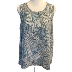 Pleione Mint Green and Brown Leaf Pattern Lined Sleeveless Dress Top. Size M.